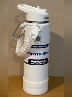 FrostBuddy 24 Oz. Sports Buddy Universal Water Bottle Straw White Stainless NEW